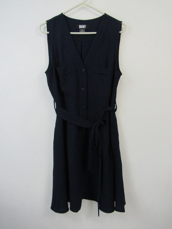 Dkny Dresses & Skirts - DKNY Size 16 Sleeveless Navy Blue Button Down Shirt Dress Mini Belted V Neck